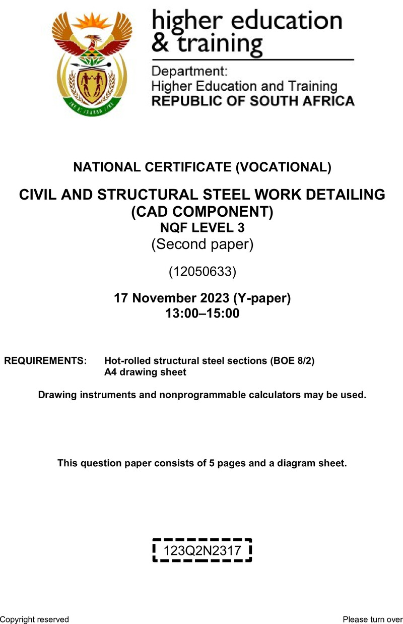 Civil And Structural Steelwork Detailing L3 P2 QP Nov 2023 preview