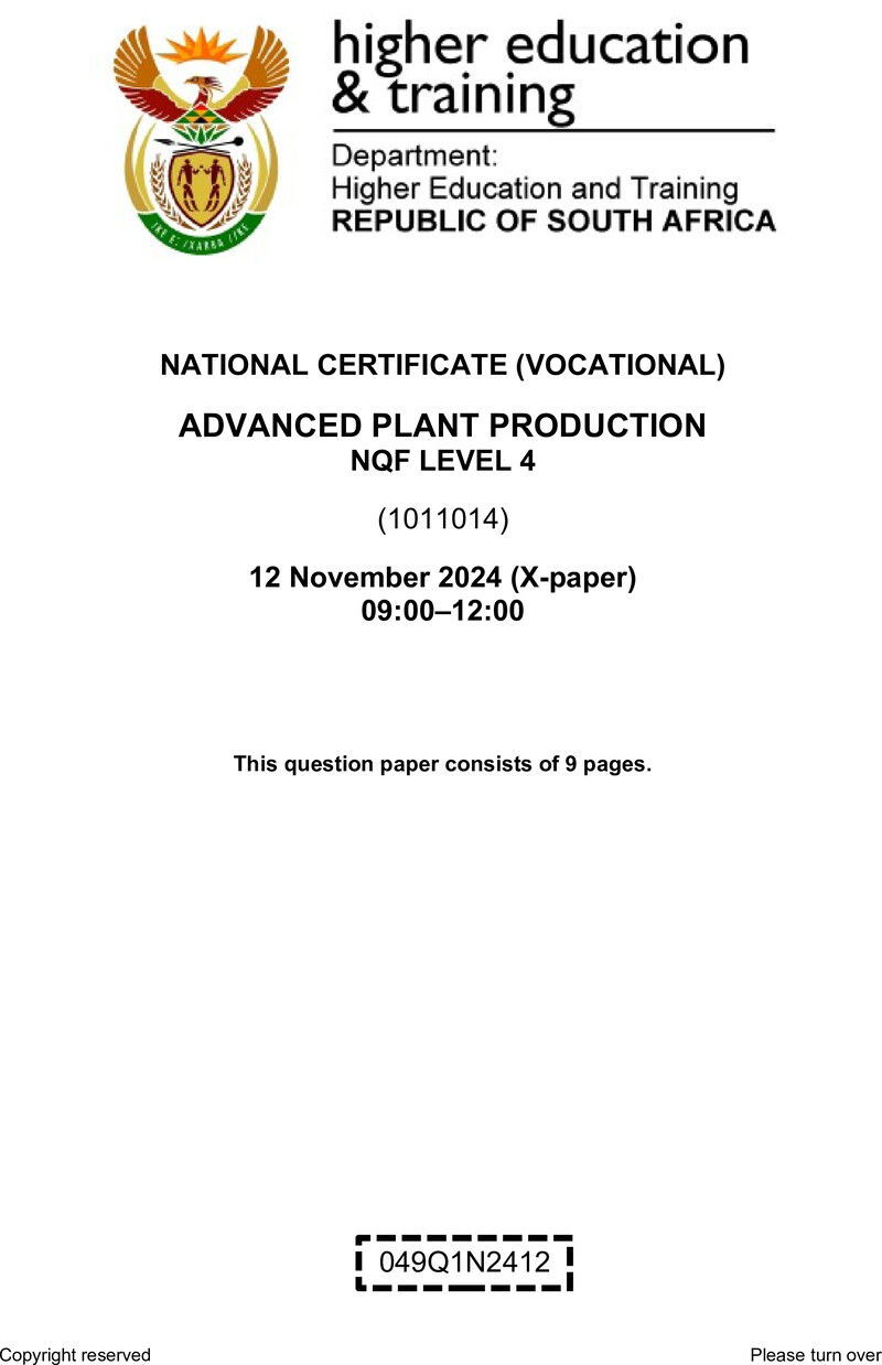 Nc10 Advanced Plant Production L4 QP Nov 2024 preview