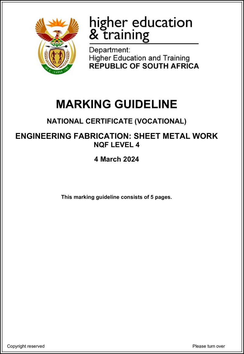 Nc1060 Engineering Fabrication Sheet Metal Work L4 Memo Supp 2024