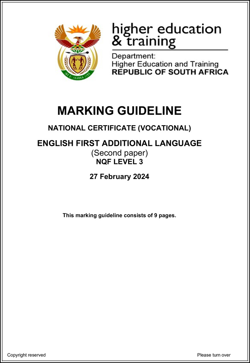 English First Additional Language L3 P2 MEMO Supp 2024 preview