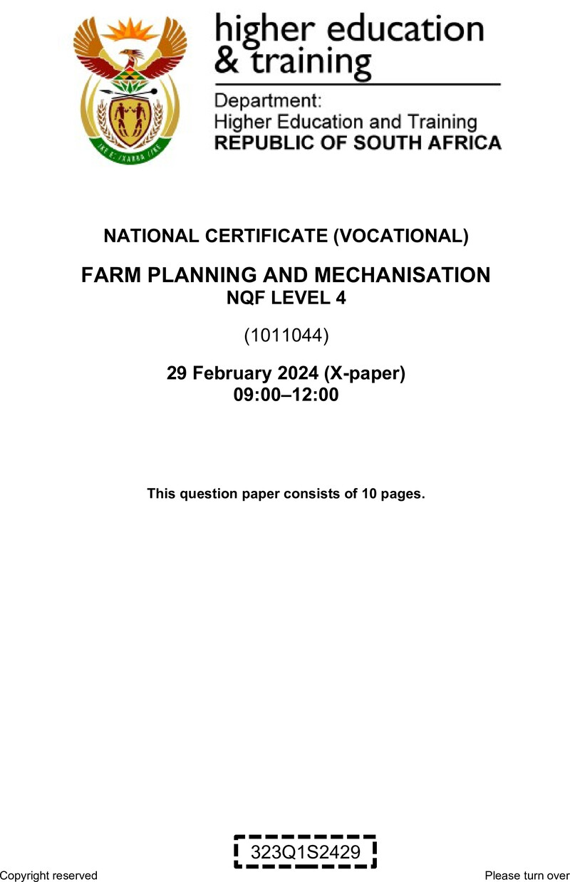 Farm Planning And Mechanisation L4 QP Supp 2024 preview