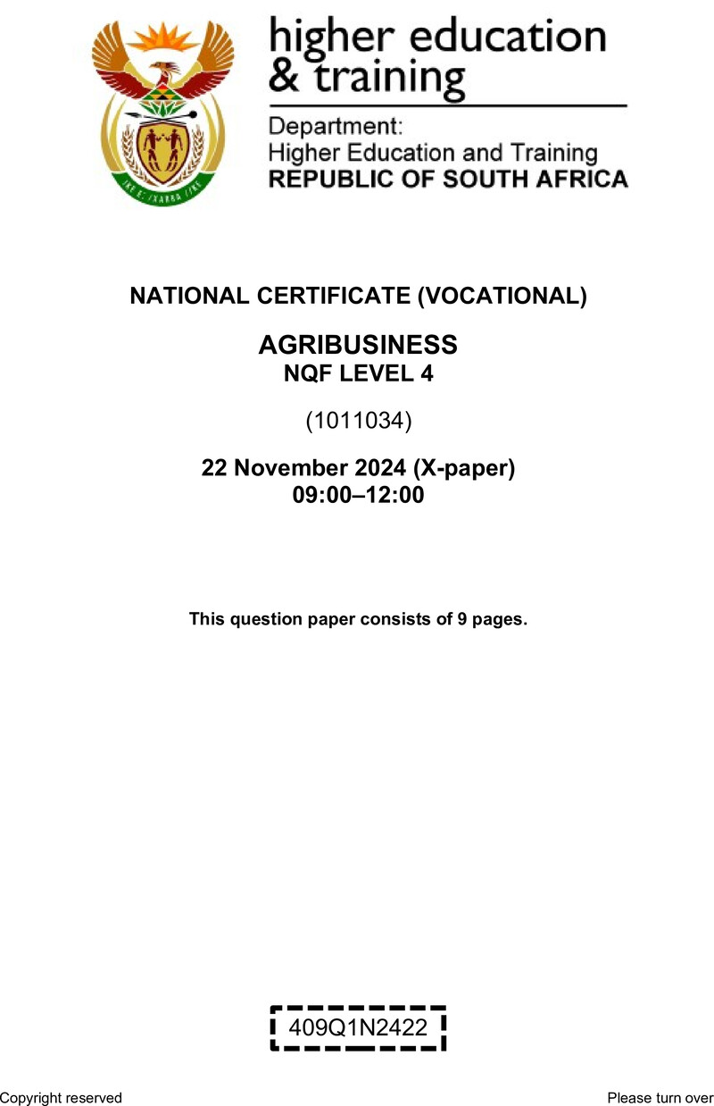 Agribusiness L4 QP Nov 2024 preview