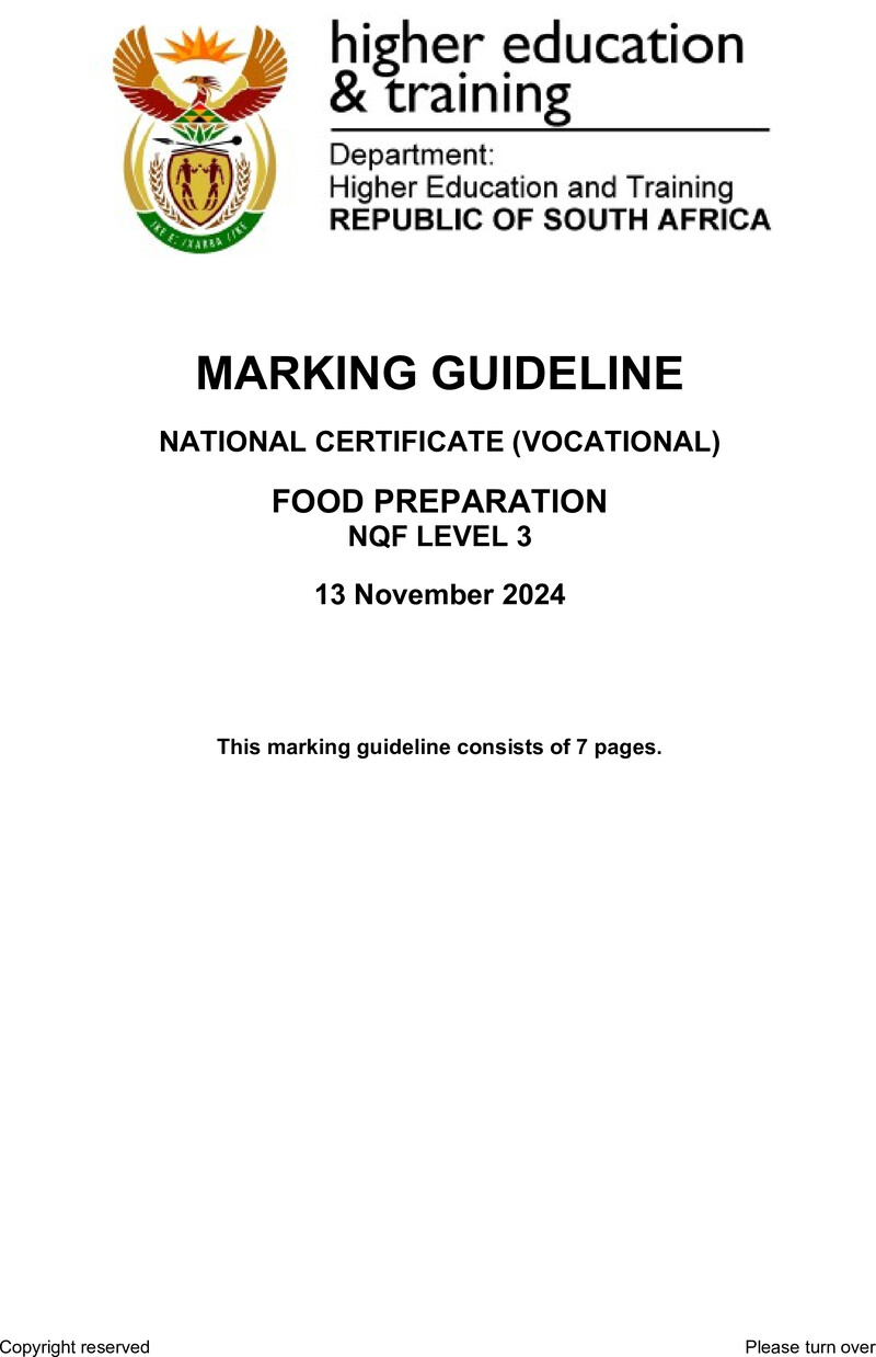 Nc1360 Food Preparation L3 Memo Nov 2024