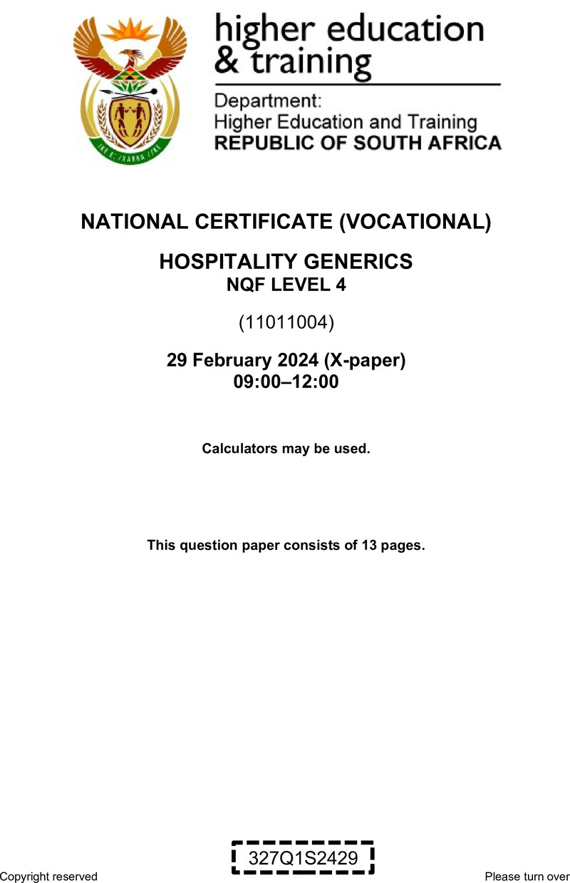 Nc1440 Hospitality Generics L4 Supp QP 2024