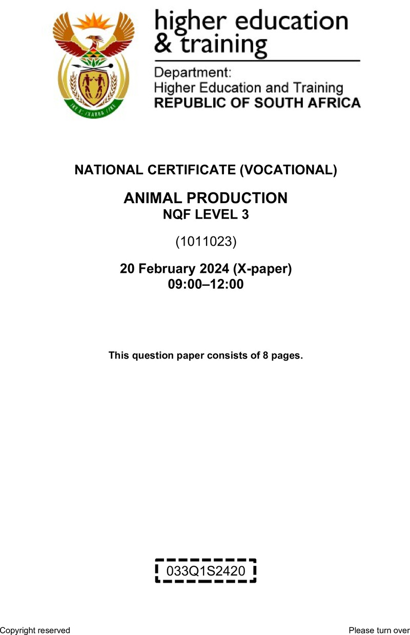 Animal Production L3 QP Supp 2024 preview