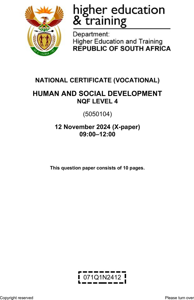 Human And Social Development L4 QP Nov 2024 preview