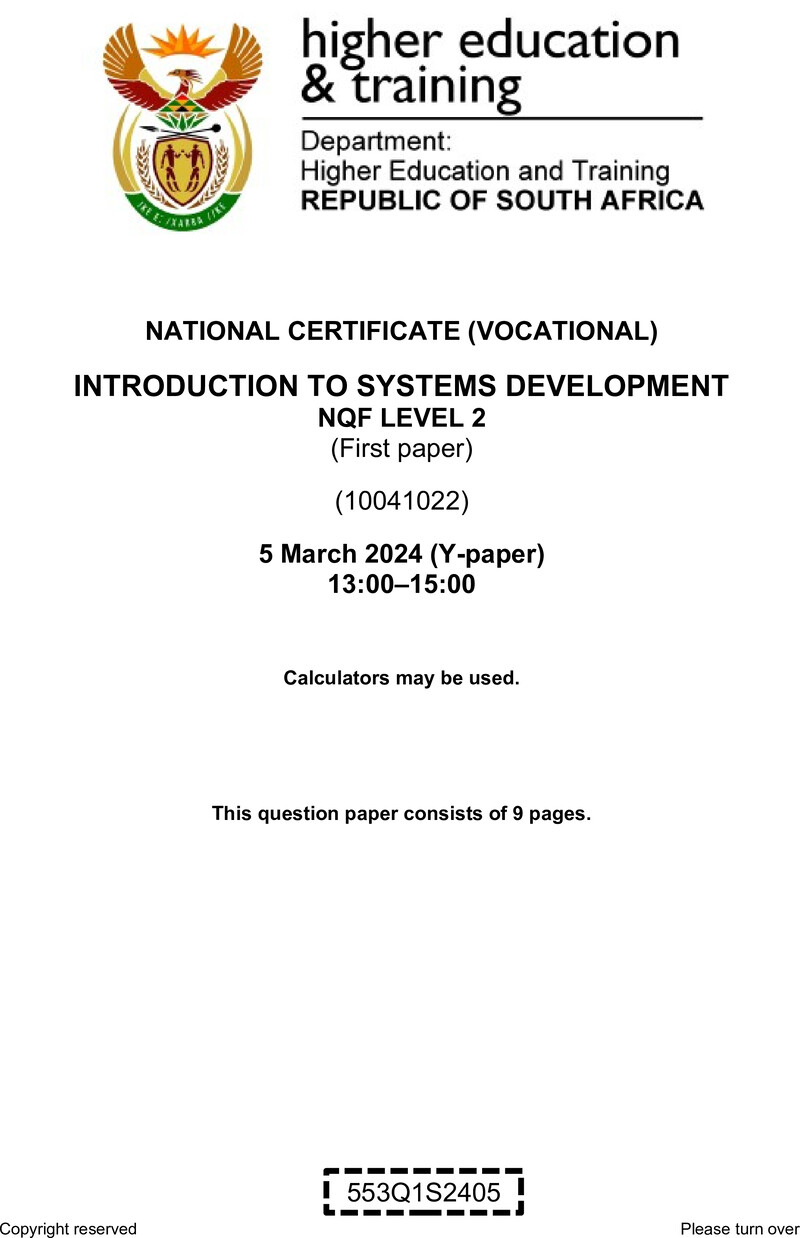 Nc1590 Introduction To Systems Development L2 P1 QP Supp 2024