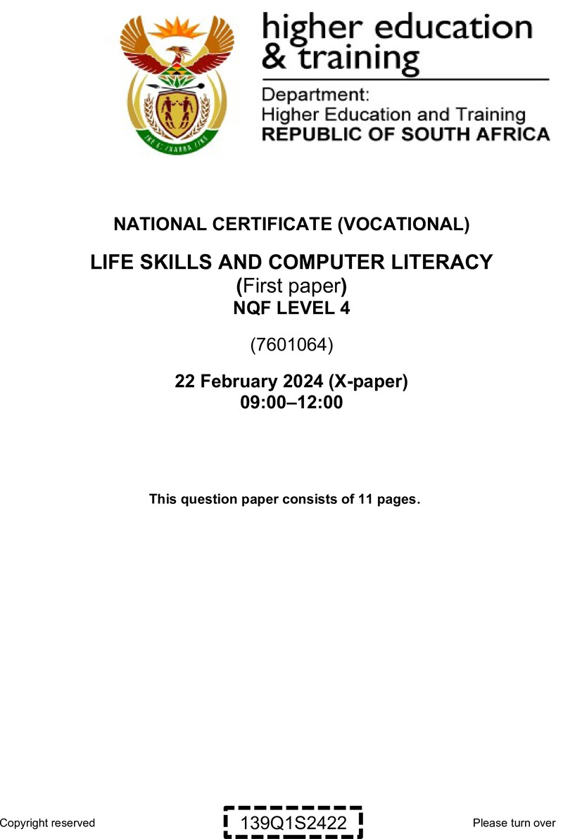 Life Skills And Computer Literacy L4 P1 QP Feb 2024 preview