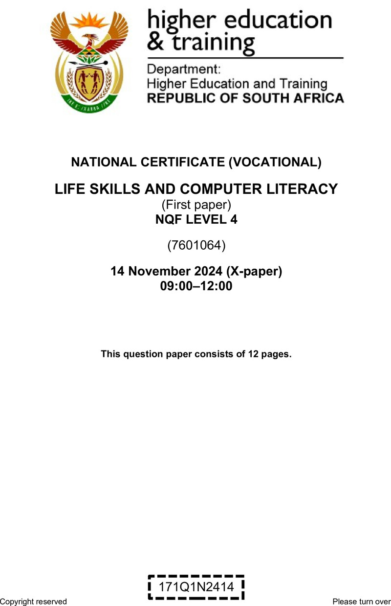 Life Skills And Computer Literacy L4 P1 QP Nov 2024 preview