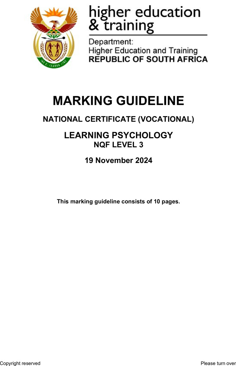 Learning Psychology L3 Nov MEMO 2024 preview