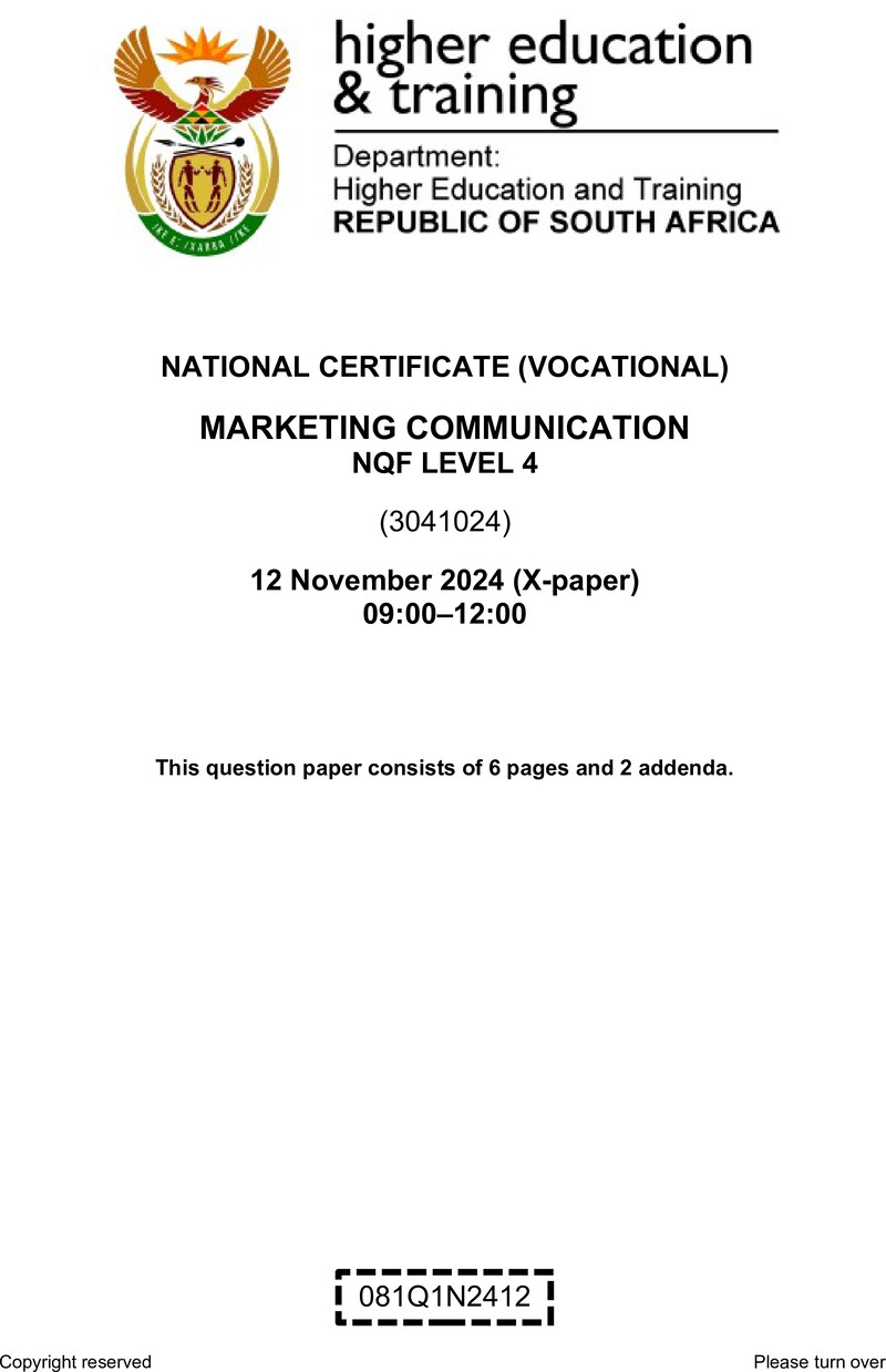 Marketing Communication L4 QP Nov 2024 preview