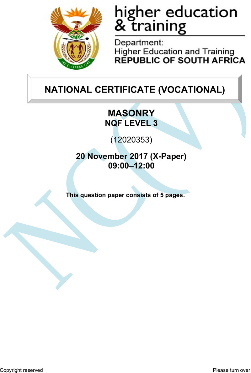 Nc1900 Masonry L3 QP Nov 2017