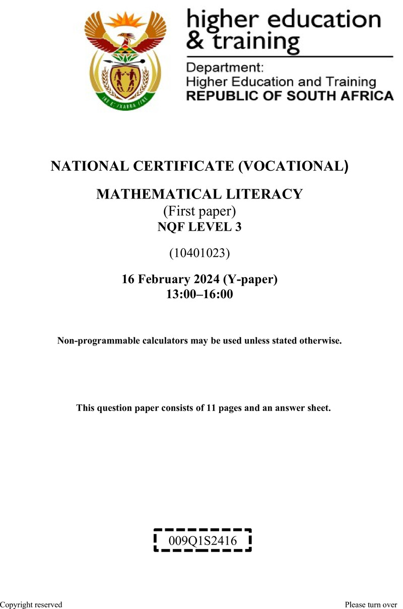 Nc1970 Mathematical Literacy L3 P1 Supp QP 2024 S