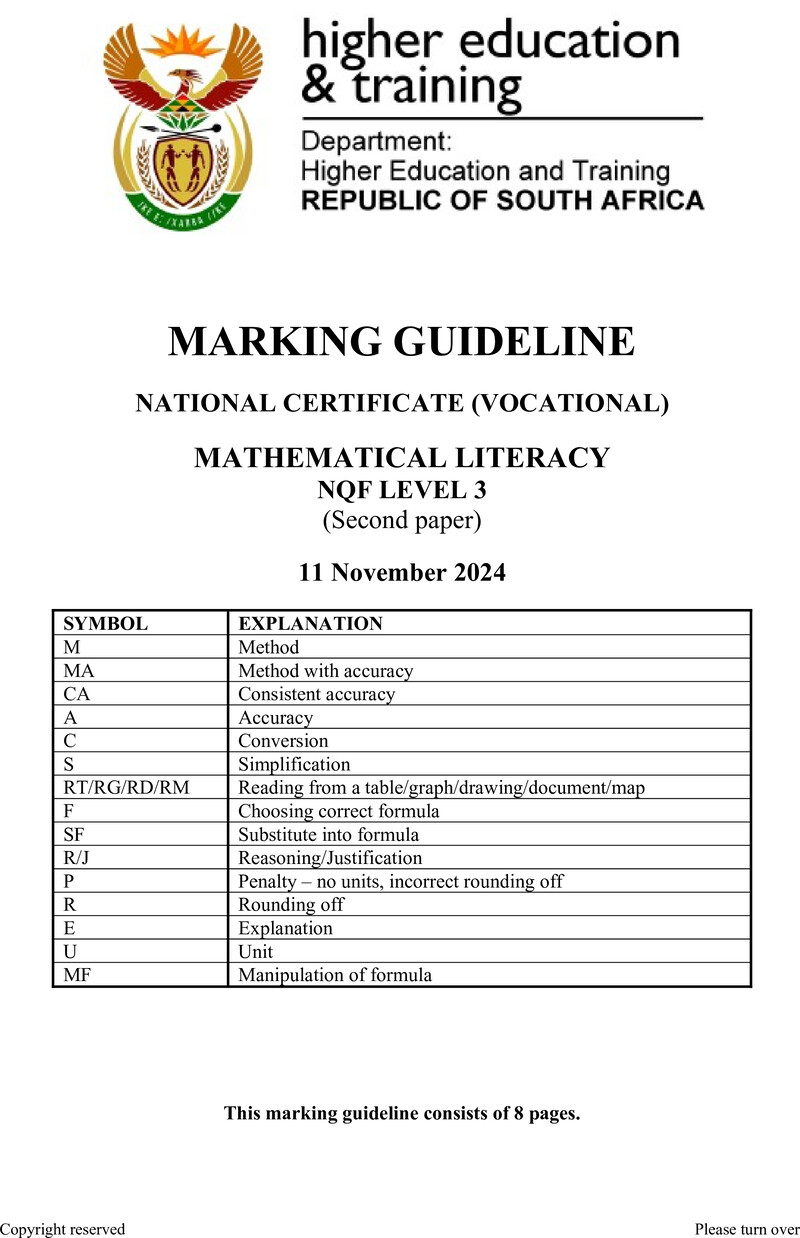 Nc1970 Mathematical Literacy L3 P2 Memo Nov 2024