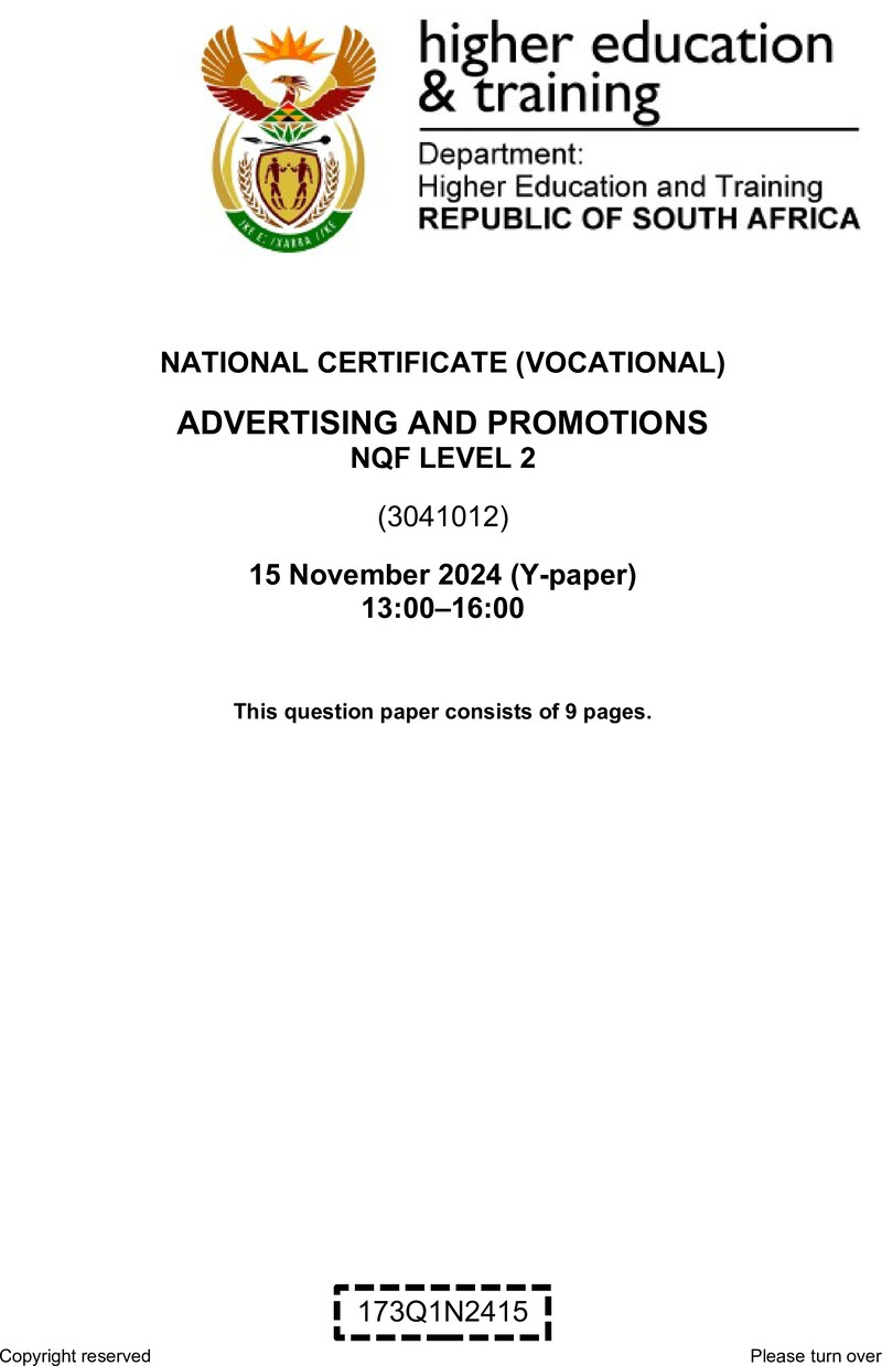 Nc20 Advertising And Promotions L2 QP Nov 2024