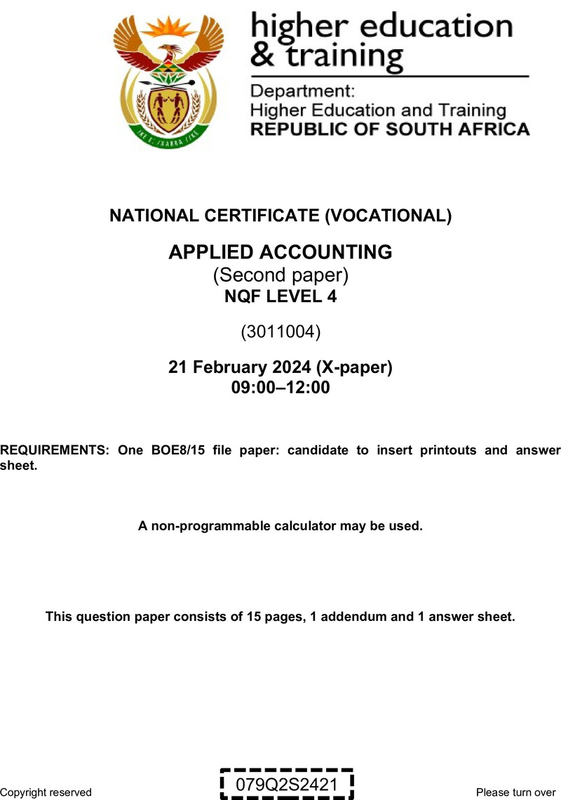 Applied Accounting L4 P2 Supp QP 2024 preview