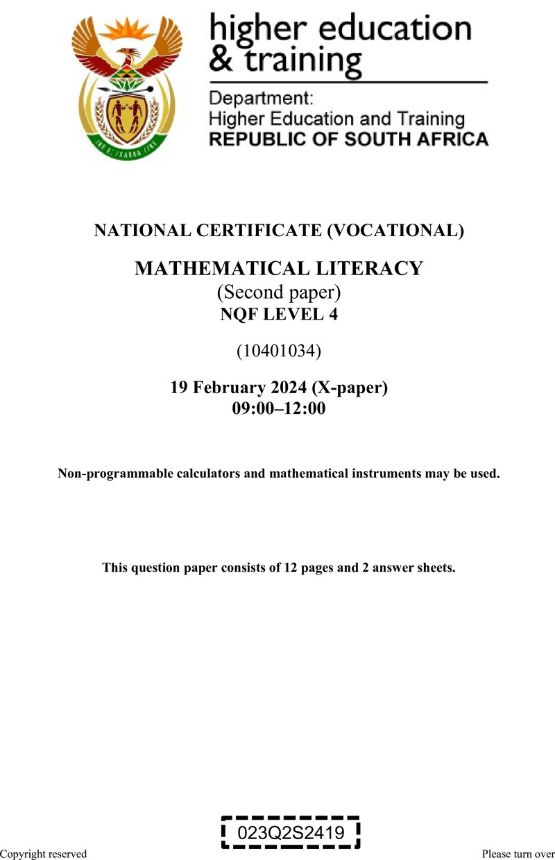 Mathematical Literacy L4 P2 QP Supp 2024 preview