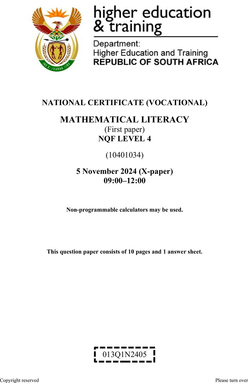 Mathematical Literacy L4 P1 QP Nov 2024 preview