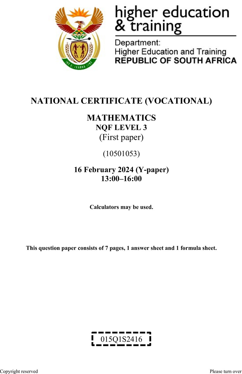Nc2030 Mathematics L3 P1 QP Supp 2024