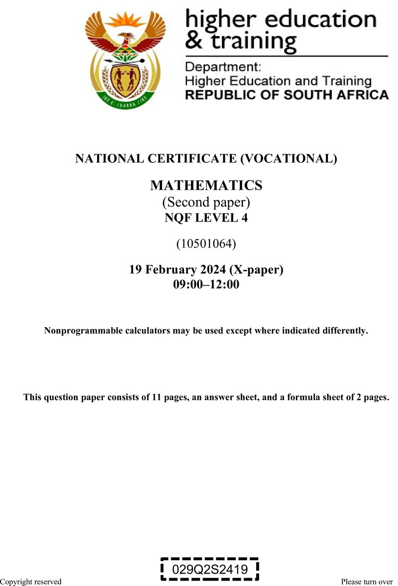 Nc2060 Mathematics L4 P2 QP Feb 2024