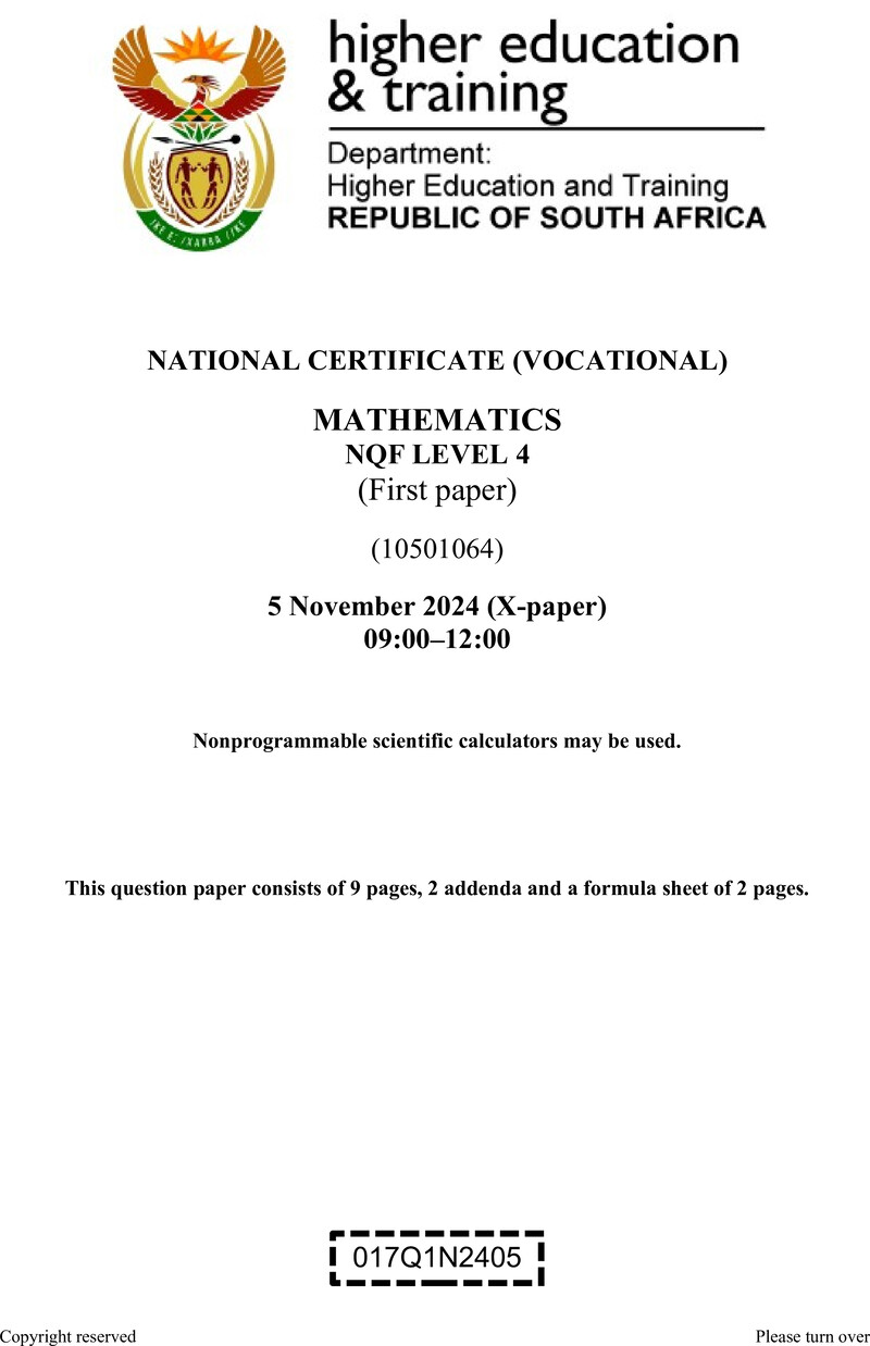Nc2090 Mathematics L4 P1 QP Nov 2024