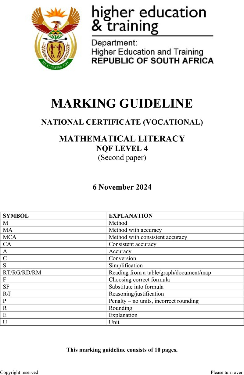 Mathematical Literacy L4 P2 Nov MEMO 2024 preview