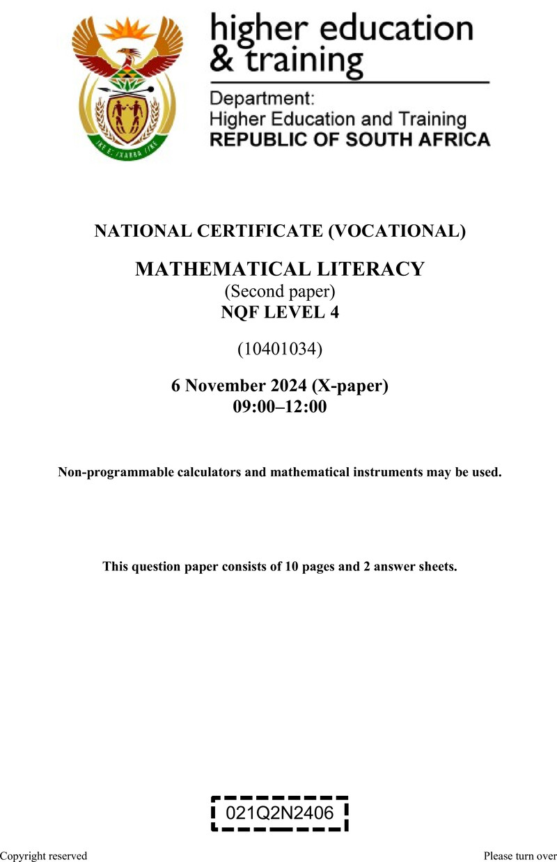 Mathematical Literacy L4 P2 Nov QP 2024 preview
