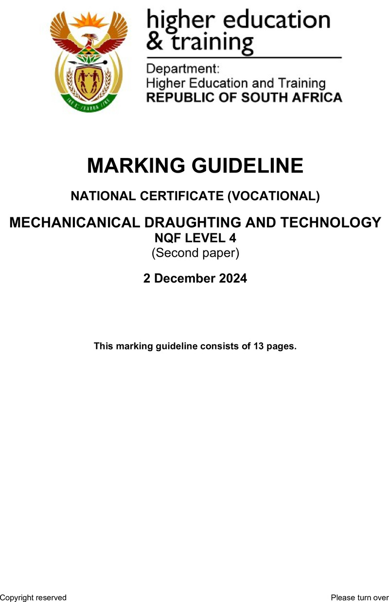 Nc2120 Mechanical Draughting And Technology Memo L4 P2 Nov 2024