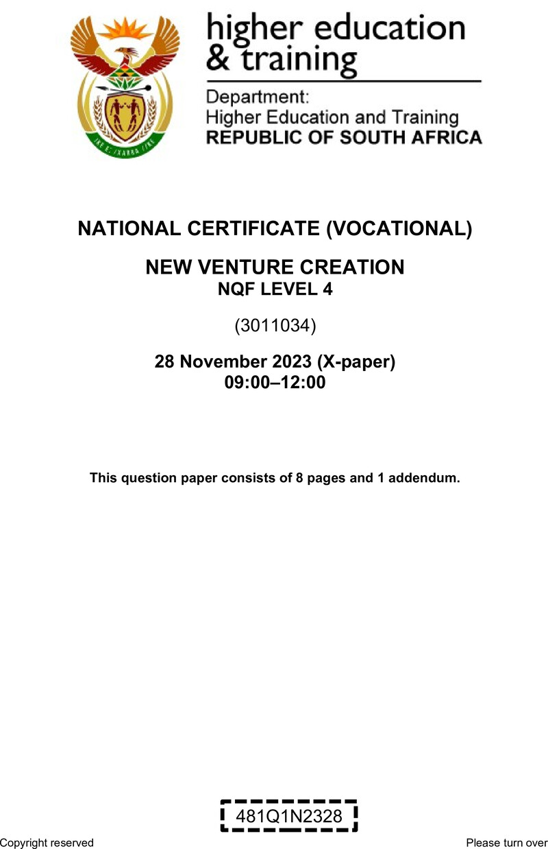 Nc2170 New Venture Creation L4 QP Nov 2023