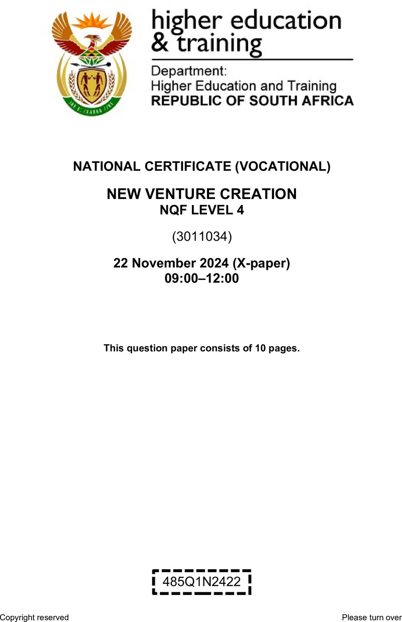 New Venture Creation L4 QP Nov 2024 preview