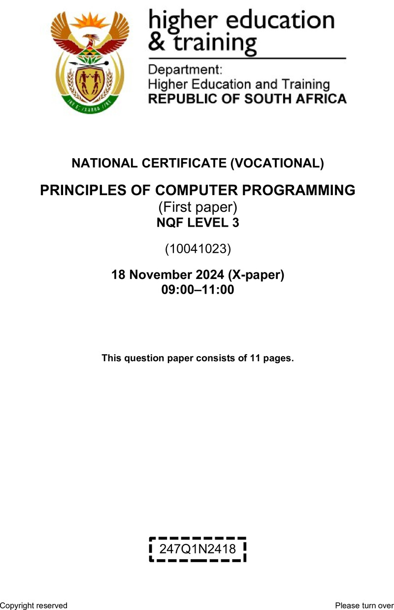 Nc2450 Principles Of Computer Programming L3 P1 QP Nov 2024