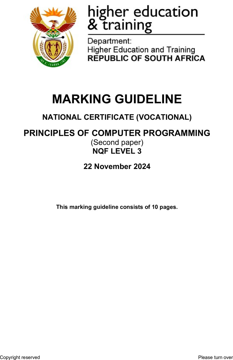 Principles Of Computer Programming L3 P2 Nov MEMO 2024 preview