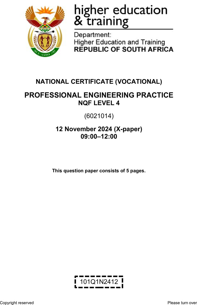 Nc2560 Professional Engineering Practice L4 QP Nov 2024