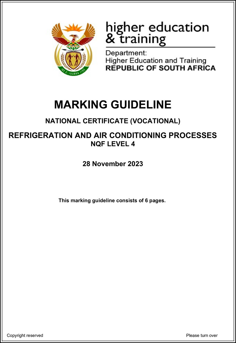 Nc2610 Refrigeration And Air Conditioning Processes L4 Memo Nov 2023