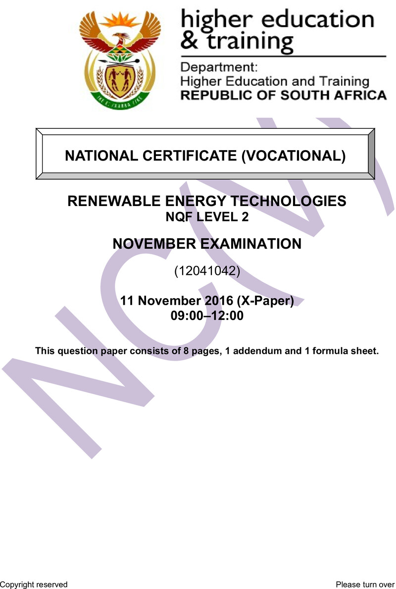 Nc2640 Renewable Energy Technologies L2 QP Nov 2016