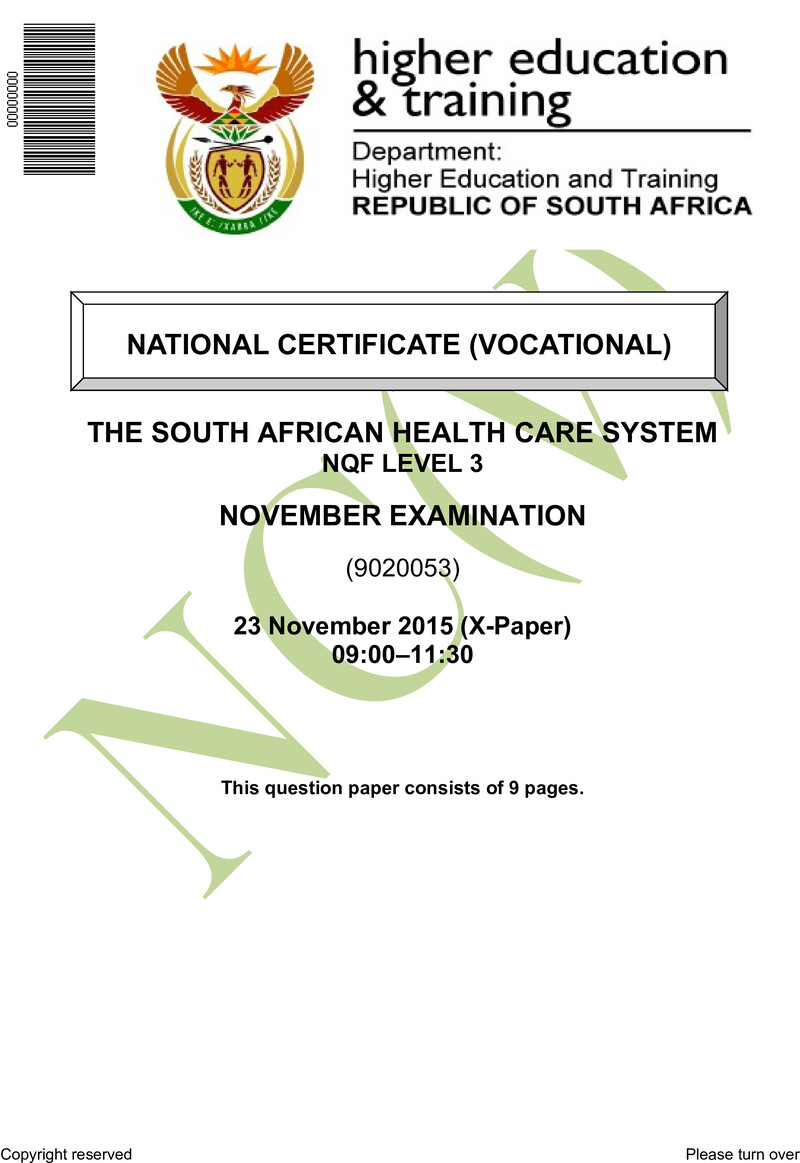 Nc2770 The South African Health Care System L3 QP Nov 2015
