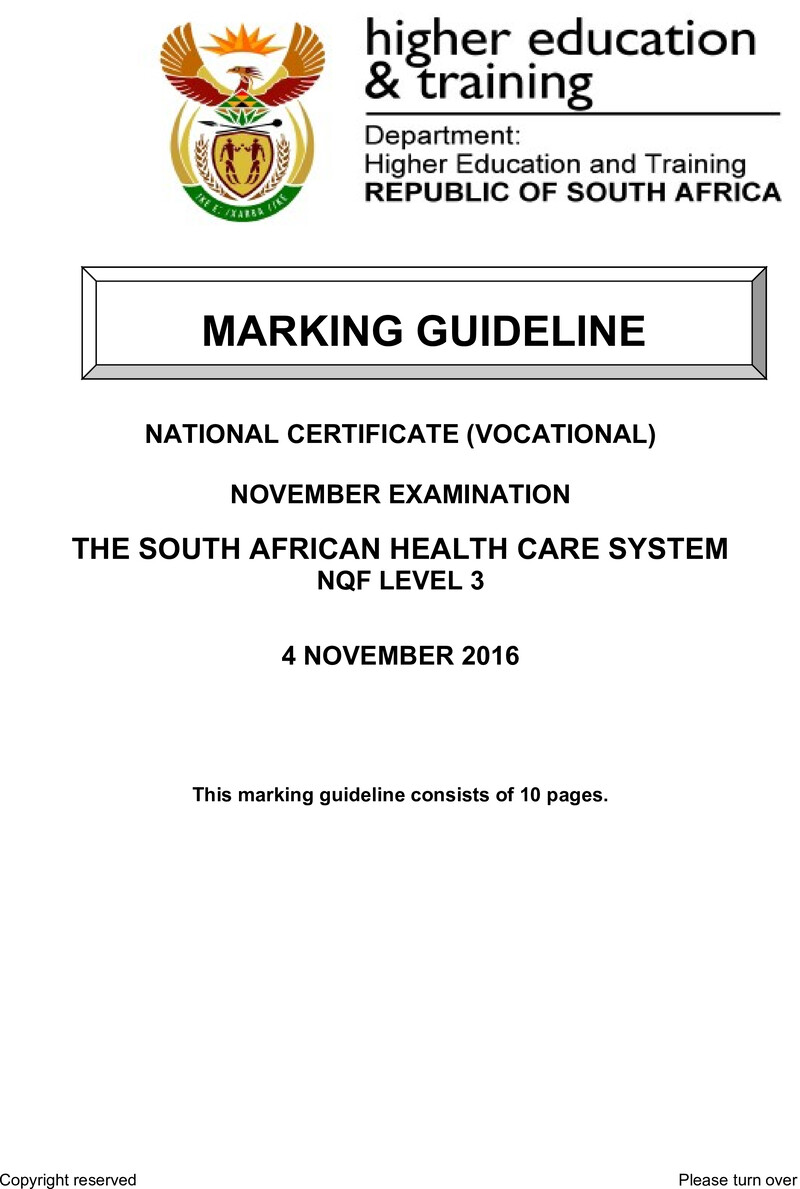 Nc2830 The South African Health Care System L3 Memo Nov 2016