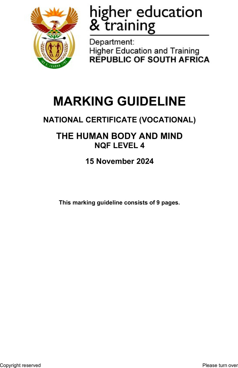 Nc2840 The Human Body And Mind L4 Memo Nov 2024
