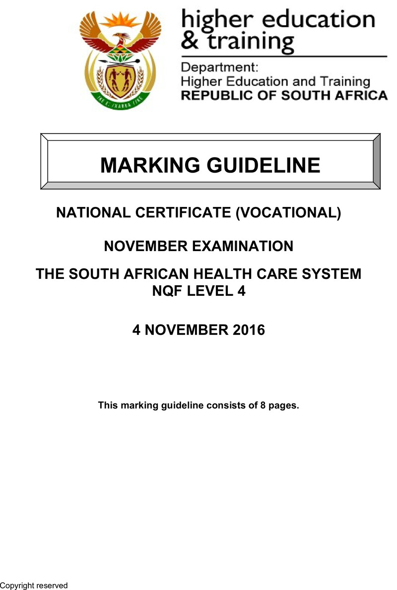Nc2840 The South African Healthcare System L4 Memo Nov 2016