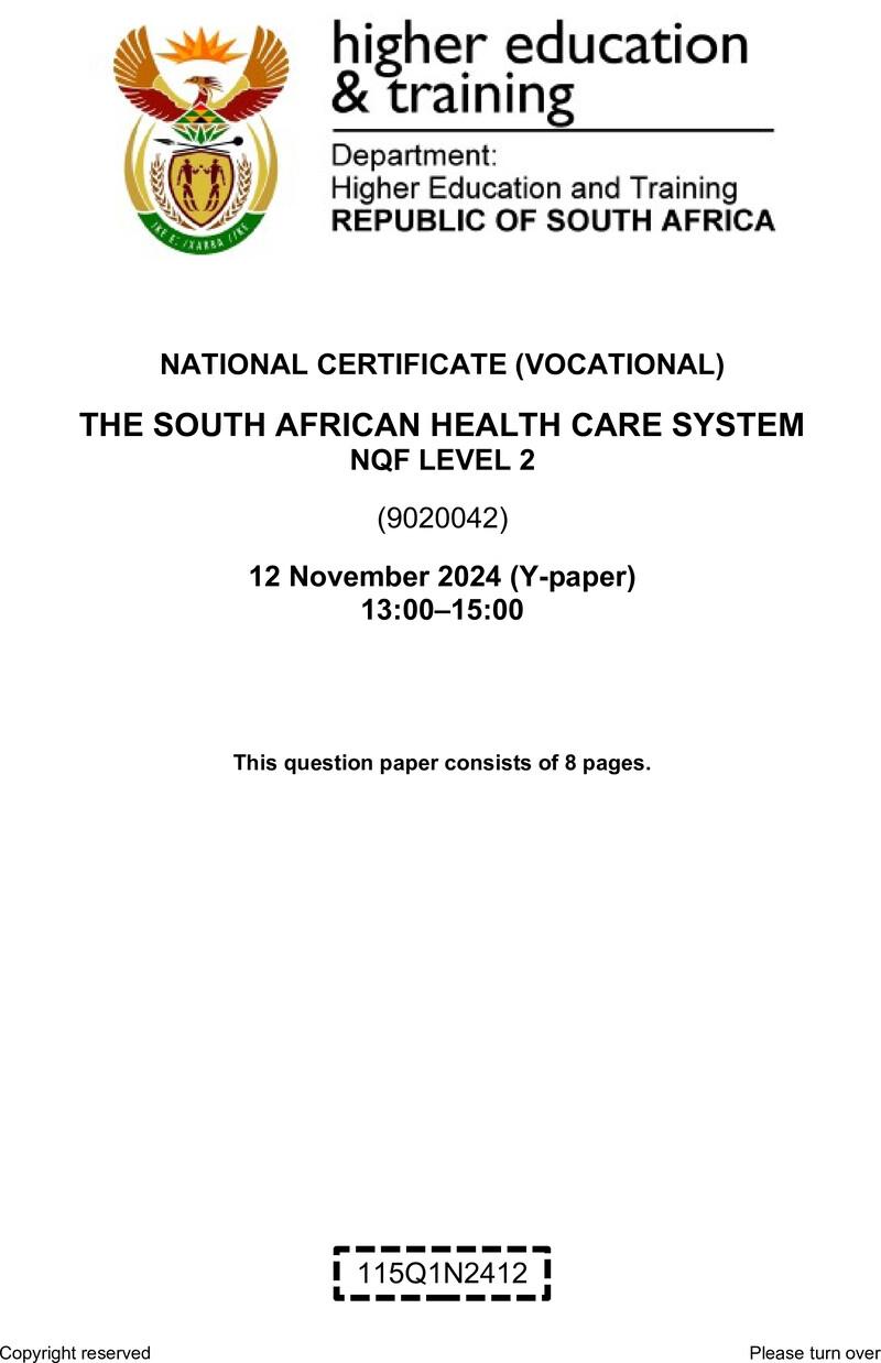 Nc2850 The South African Health Care System L2 QP Nov 2024
