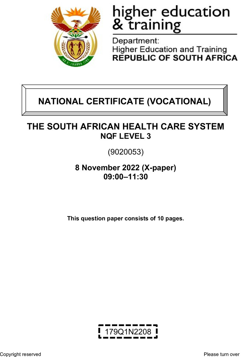 Nc2860 The Southafrican Health Care System L3 QP Nov 2022