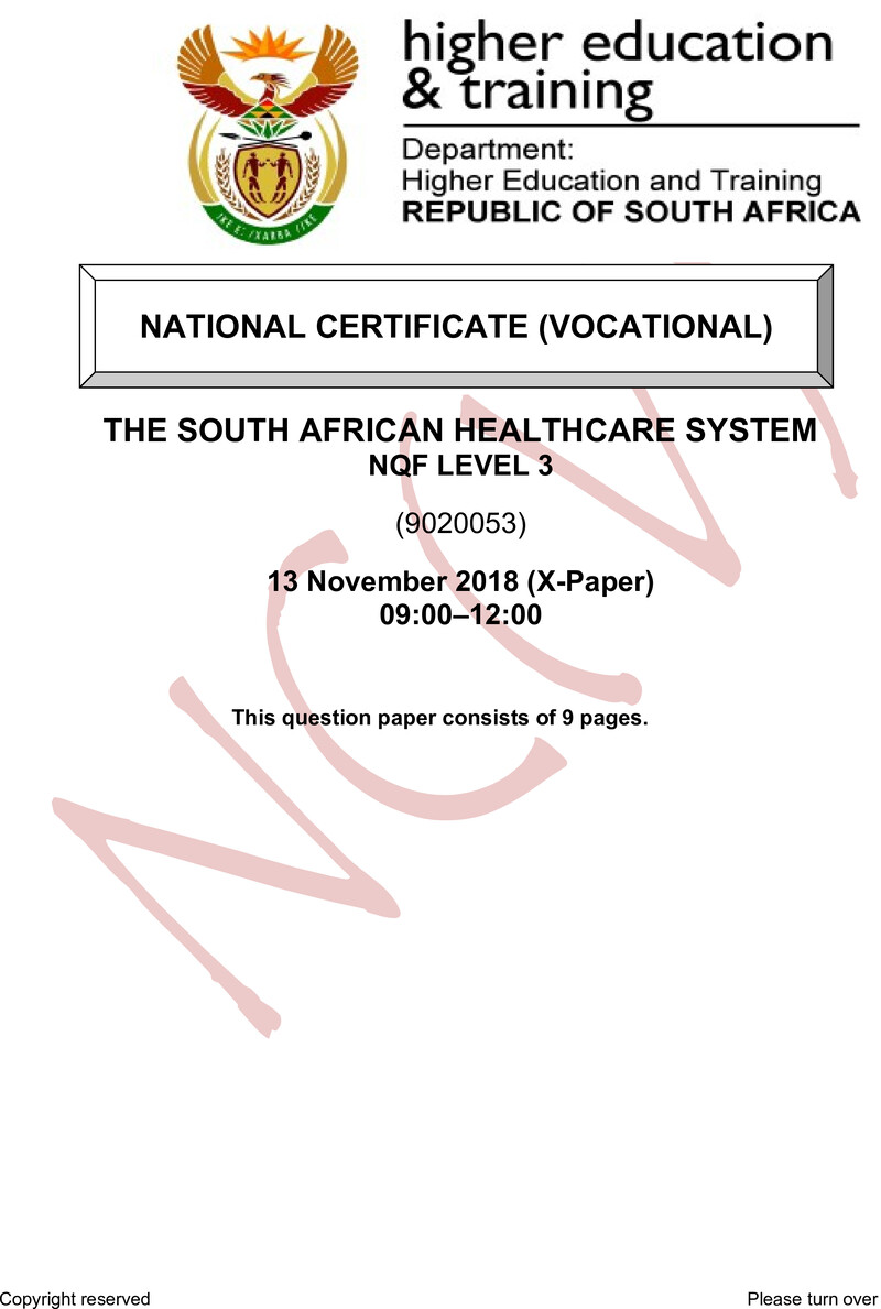 Nc2870 The South African Healthcare System L3 Nov QP 2018