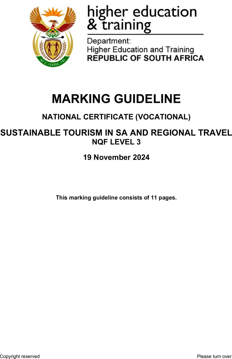 Nc2900 Sustainable Tourism In Sa And Regional Travel L3 Nov Memo 2024
