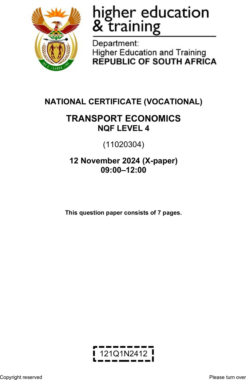 Transport Economics L4 QP Nov 2024 preview