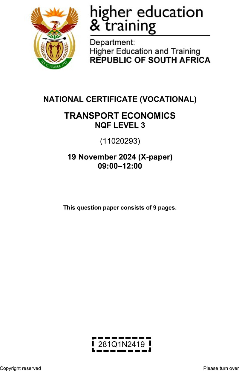 Nc2990 Transport Economics L3 QP Nov 2024