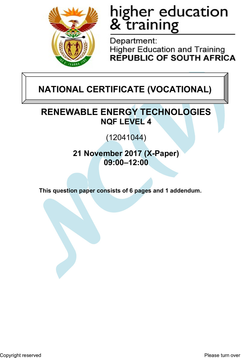 Nc3030 Renewable Energy Technologies L4 QP Nov 2017