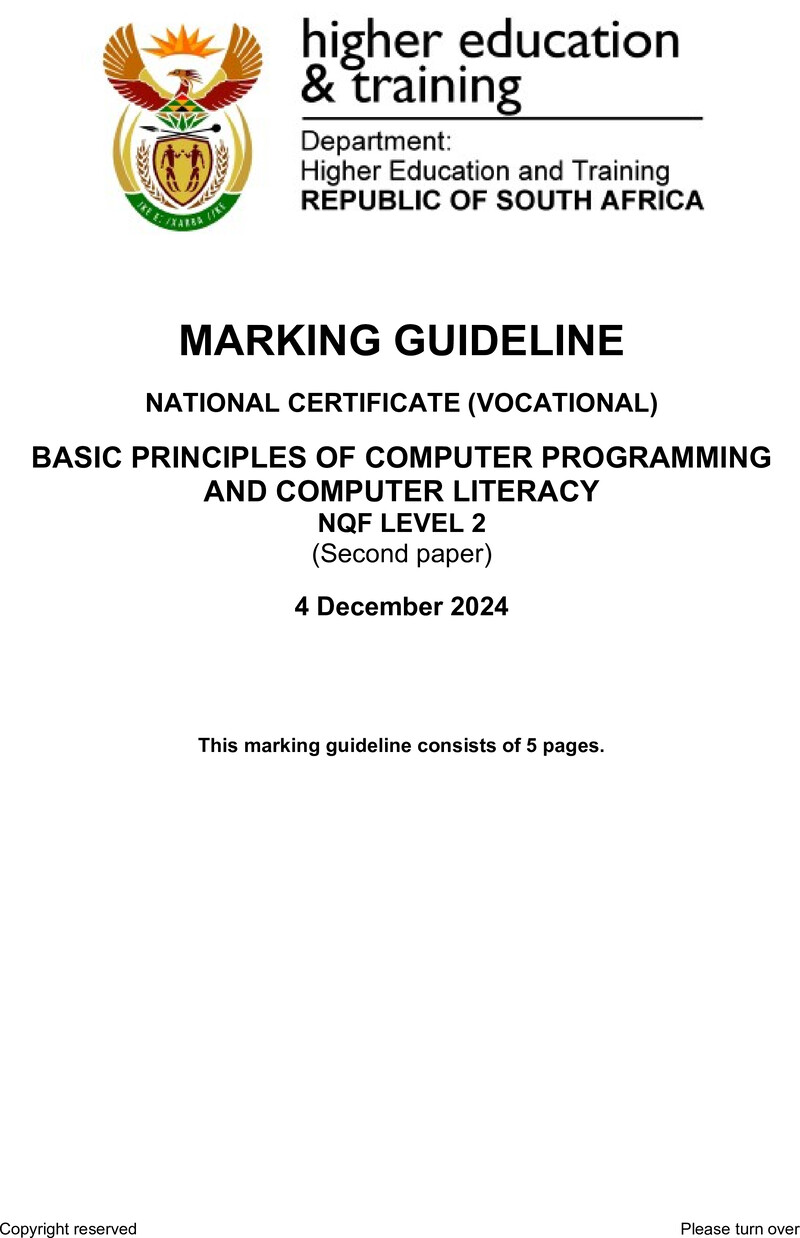 Nc360 Basic Principles Of Computer Programming And Computer Literacy L2 P2 Memo Nov 2014