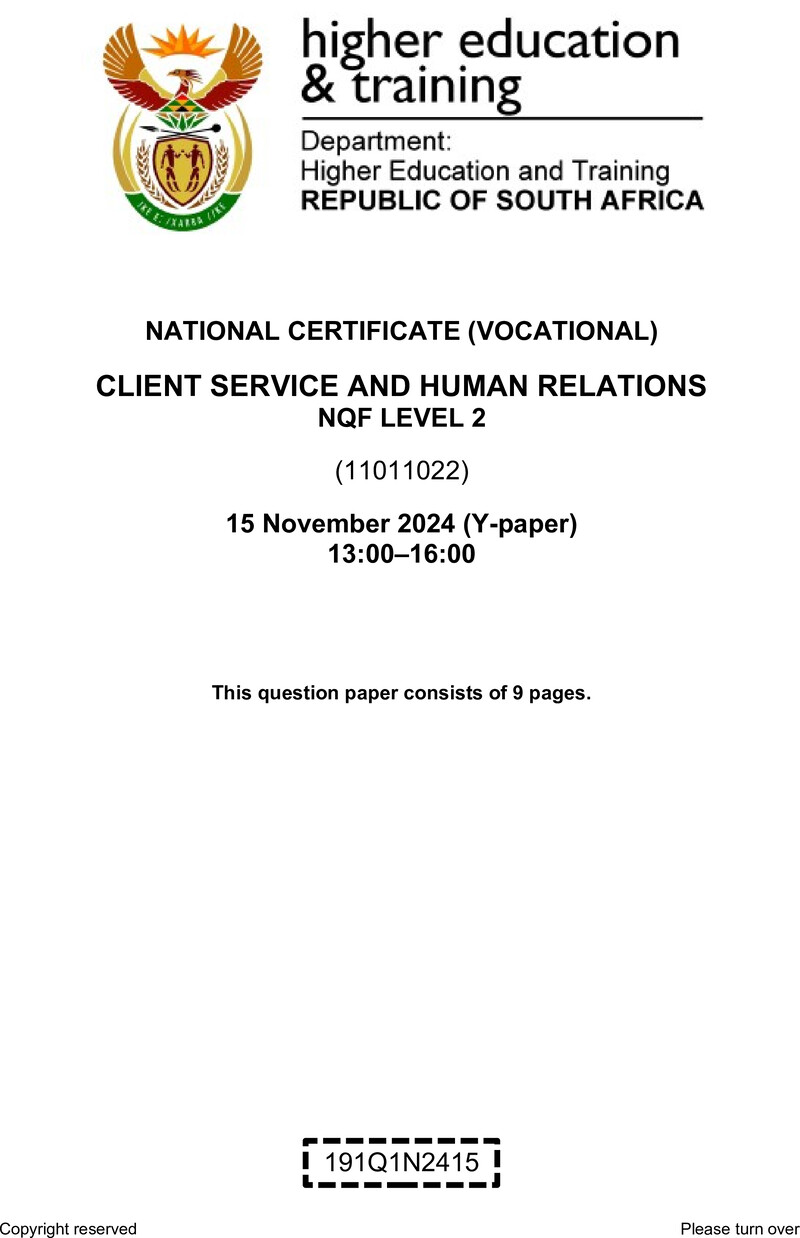 Client Services And Human Relations L2 QP Nov 2024 preview