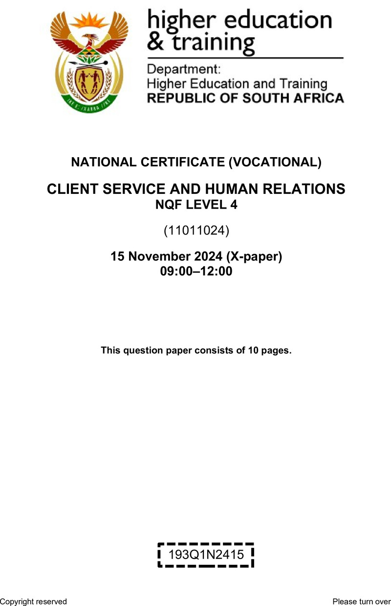 Client Services And Human Relations L4 QP Nov 2024 preview