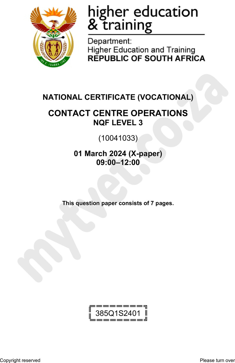 Nc670 Contact Centre Operations L3 QP Feb 2024